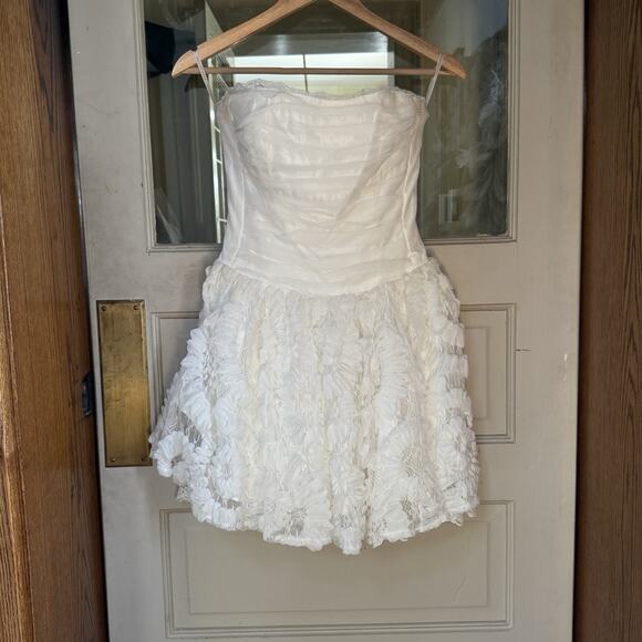 Vintage Jessica McClintock Sz 8 Strapless Lace Tulle Cocktail Party Dress - Picture 1 of 9